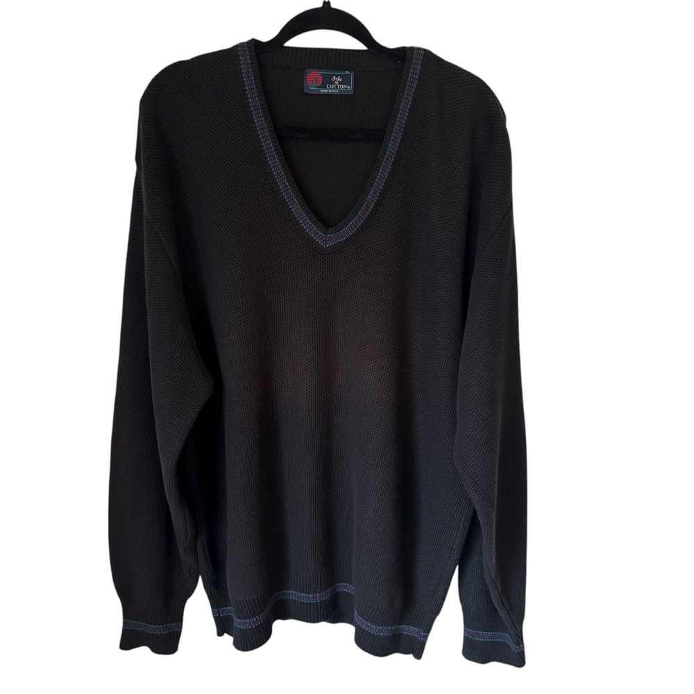Isle Of Cotton Men’s Vintage V-Neck Long Sleeve Sweater Navy Blue Size XL